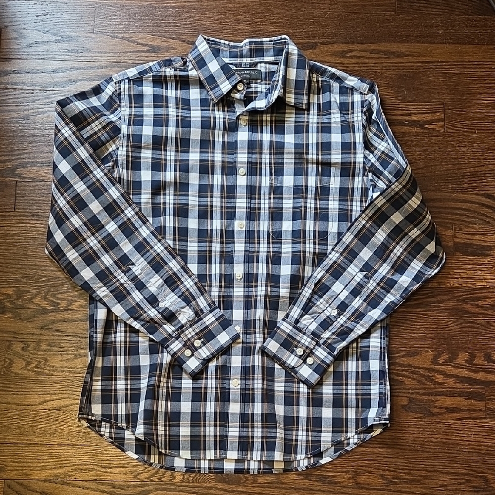 Banana Republic Navy and White Plaid Shirt